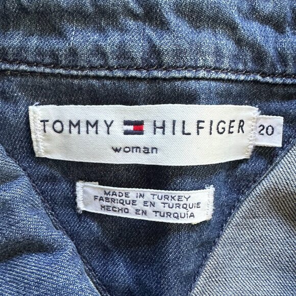 VINTAGE Y2K Tomm Hilfiger Women's Denim Short Sleeve Button-Up Size 20 - Picture 11 of 12